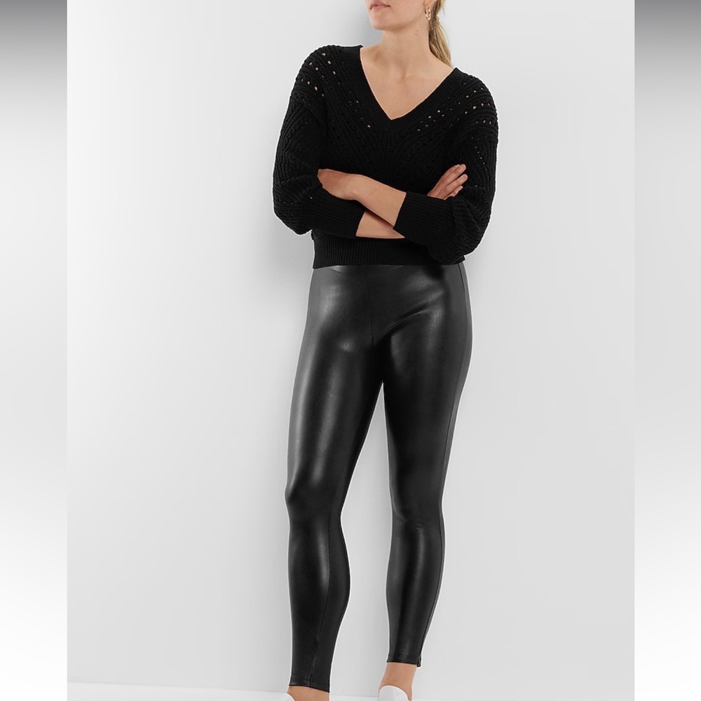 NWT Express black leather leggings M